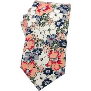 Mens Cotton Floral Skinny Tie 2.5in Navy Blue Printed Wedding Dress Necktie